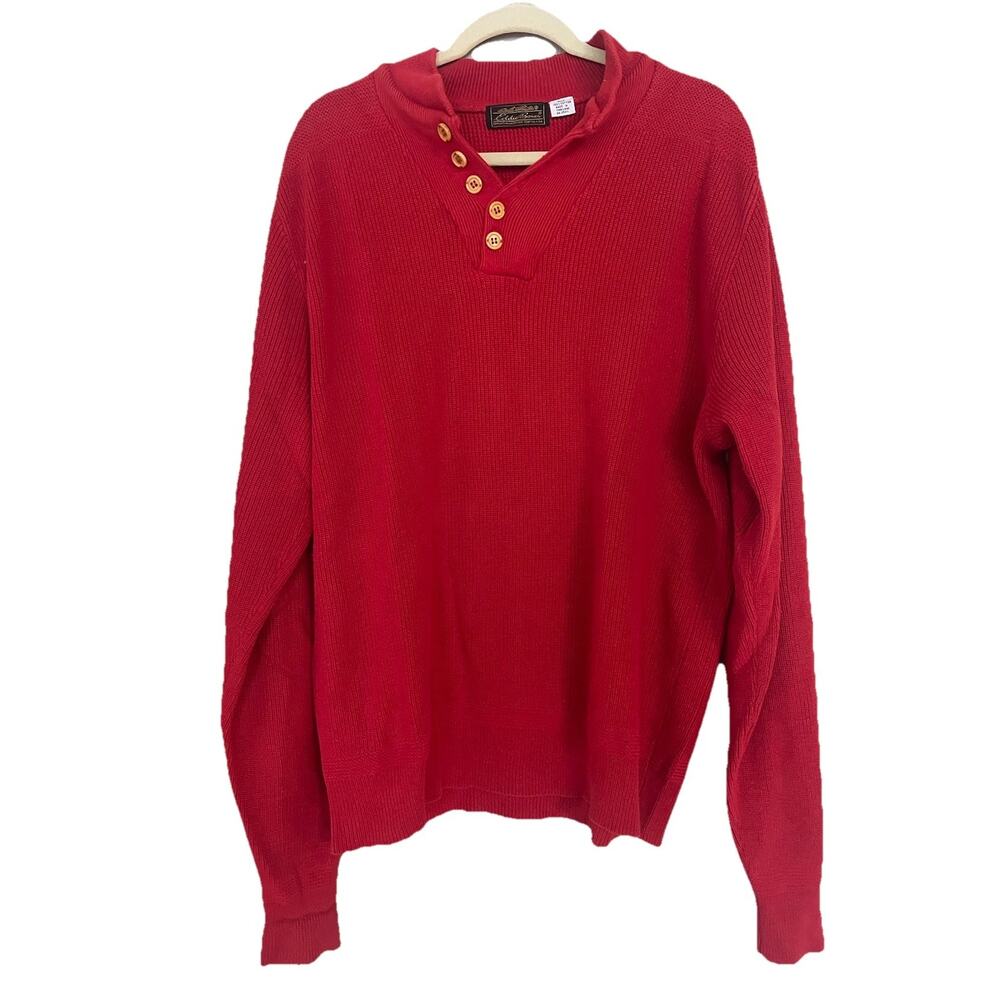 Vintage Eddie Bauer Button Fisherman Henley Chunky Cotton Sweater XLT